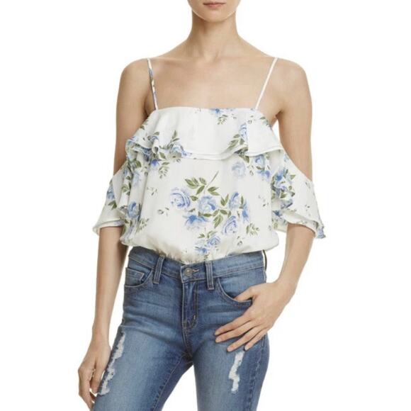 Revolve L'academie Floral Bodysuit Blouse Off The Shoulder Size Small Coquette - Picture 1 of 7